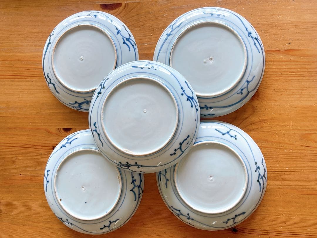 稀少 古伊万里 染付 竹文様 中皿 5客セット 江戸時代後期 手描き 骨董品