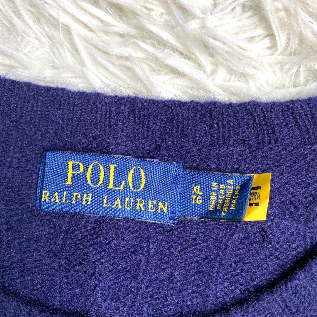 美品✨Ralph Lauren 現行 QR ケーブル ニット カシミヤ XL 紺
