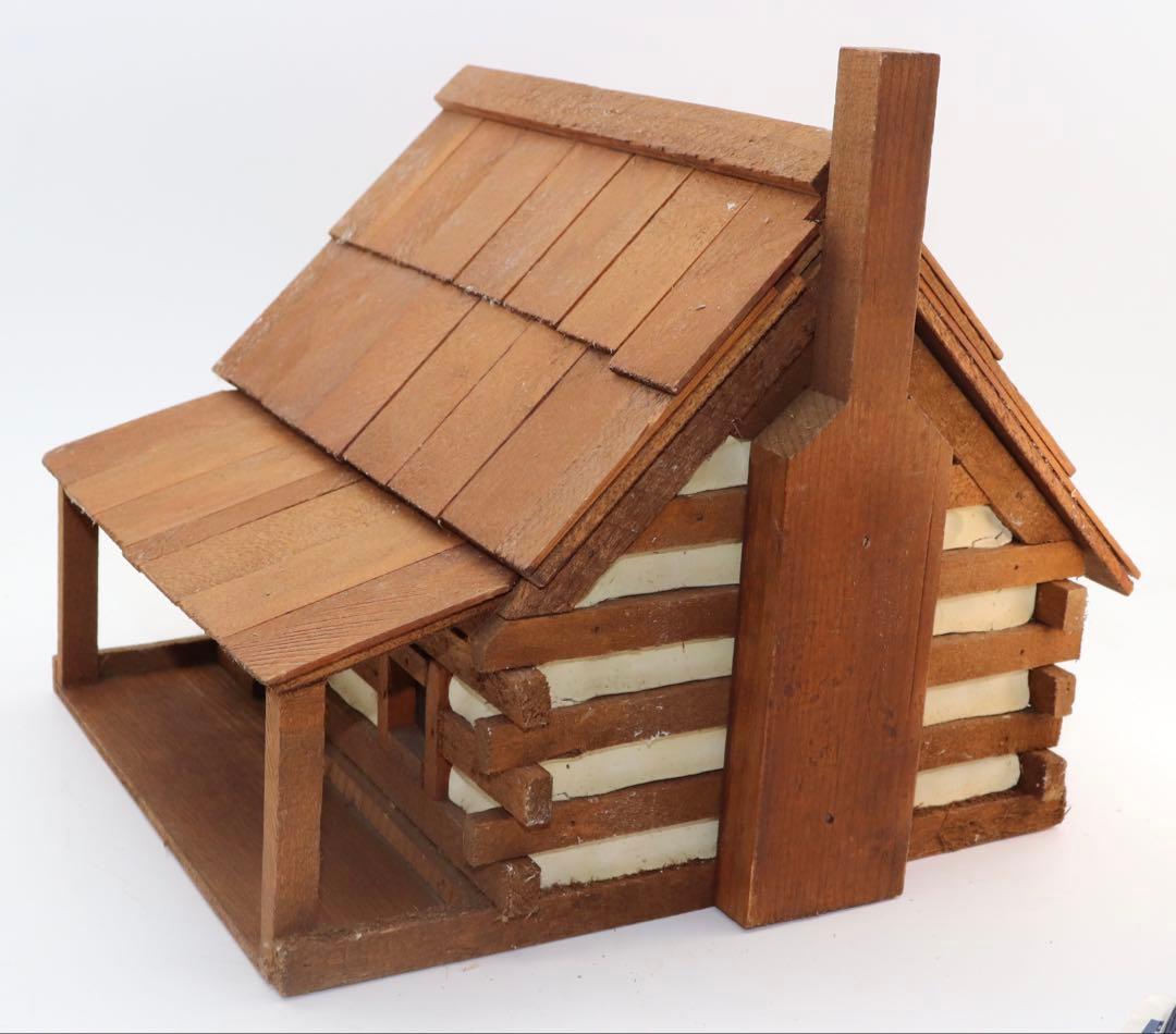 カントリー・アート 木製ミニチュアログハウス風小物入れ