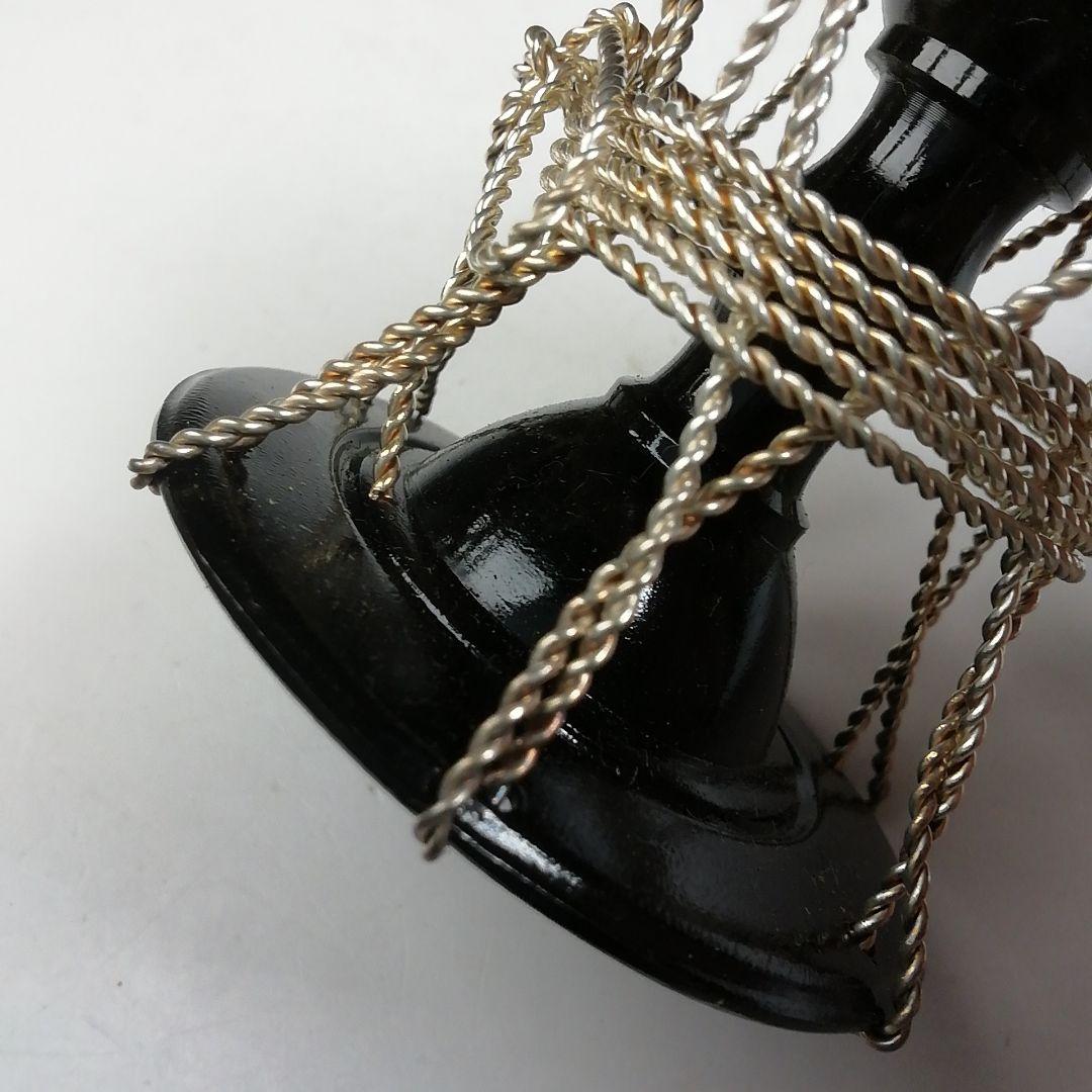 Ｔ７２５　蓋置　『黒漆　銀線紐鼓』『井波慶州』　共箱　茶道具