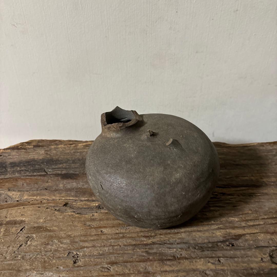 須恵器 平瓶 古美術 残欠骨董　古道具 アンティーク 酒器 花器　土器　検:李朝