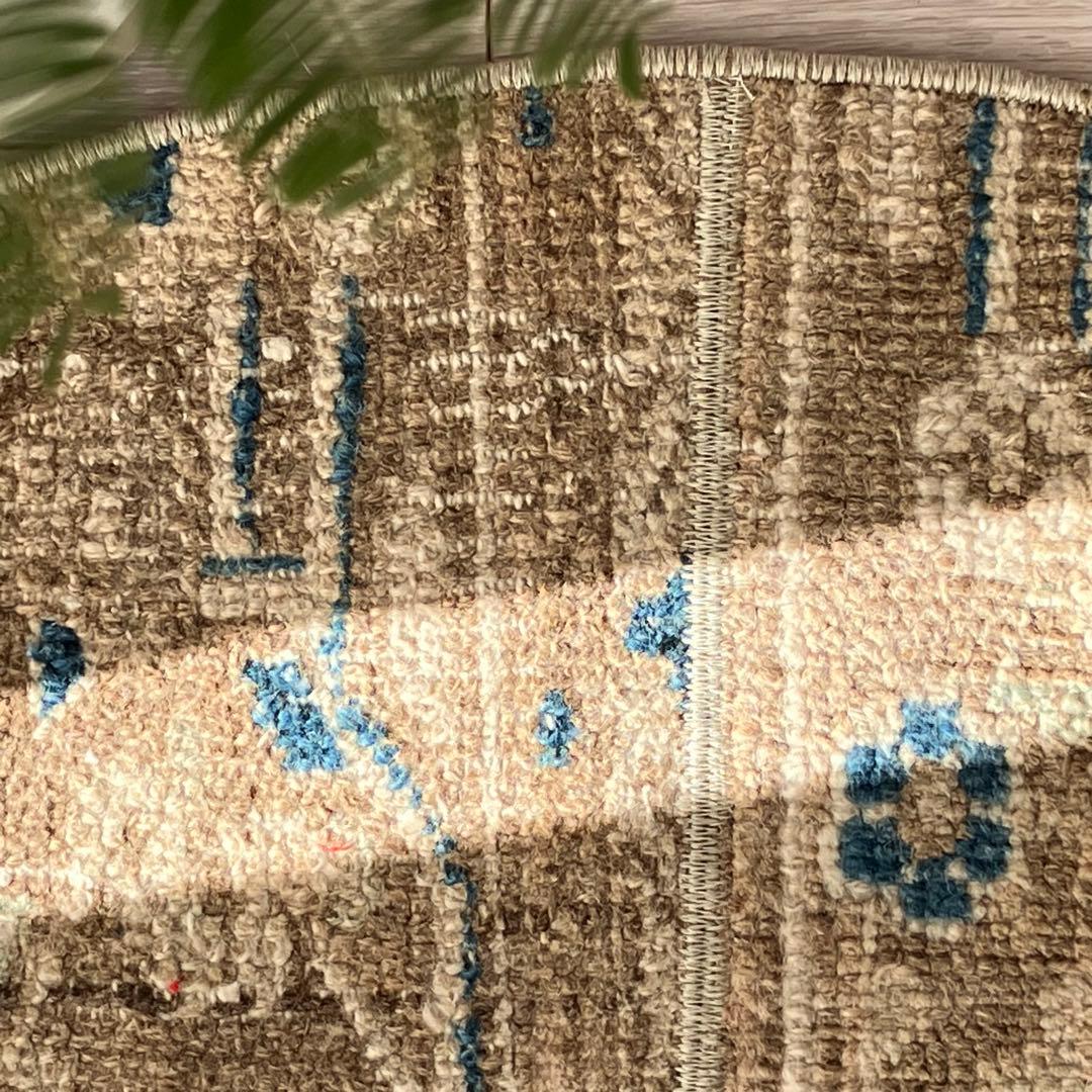 75×88✳︎楕円ラウンド　ブラウン　ブルー　パッチワーク　トルコヴィンテージラグ