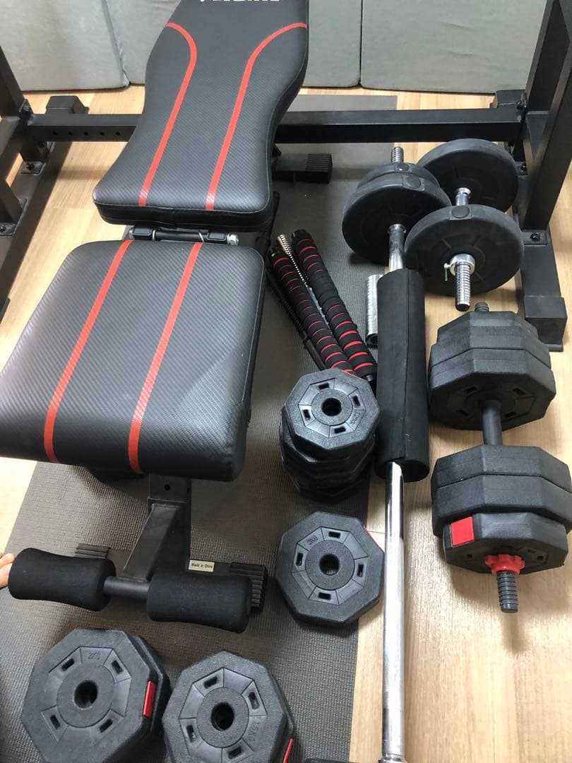 FLYBIRD トレーニングベンチ バーベル付き　ベンチプレス