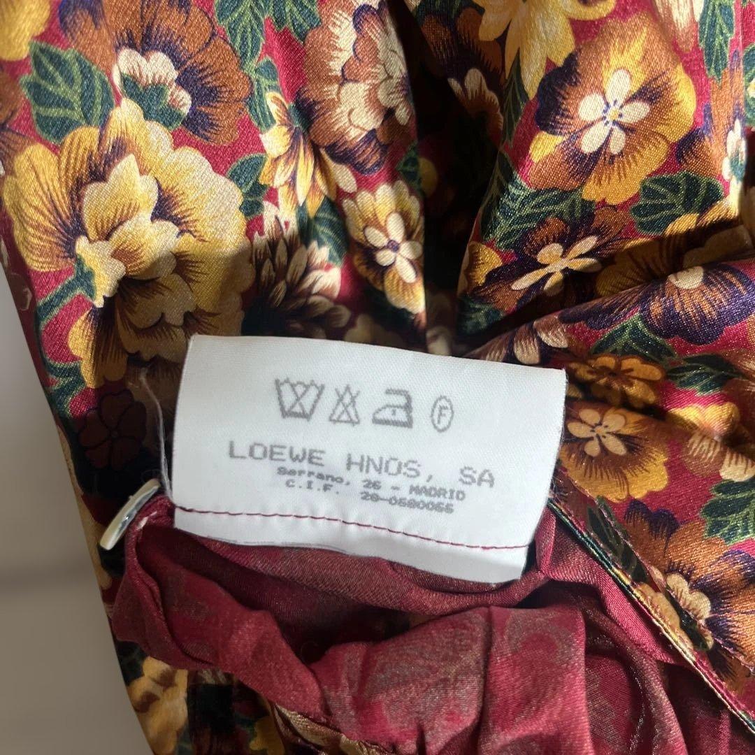 ヴィンテージ　LOEWE 花柄　クロップドシャツ　肩パッド　シルク100%