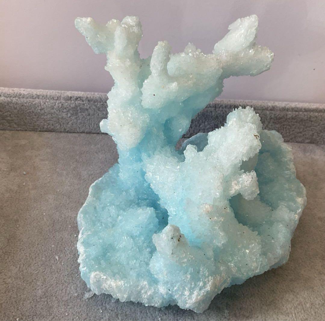 T991-2アクアマリン水晶結晶　原石ジオードクラスター　天然石