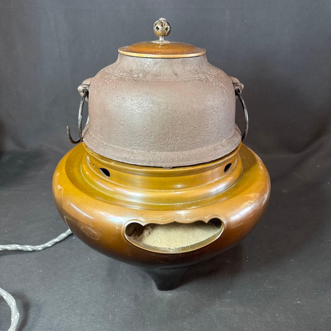 H27 送料無料　唐銅　朝鮮釜　茶釜　茶室　茶道具　木箱　電熱器　畠春齋　風炉