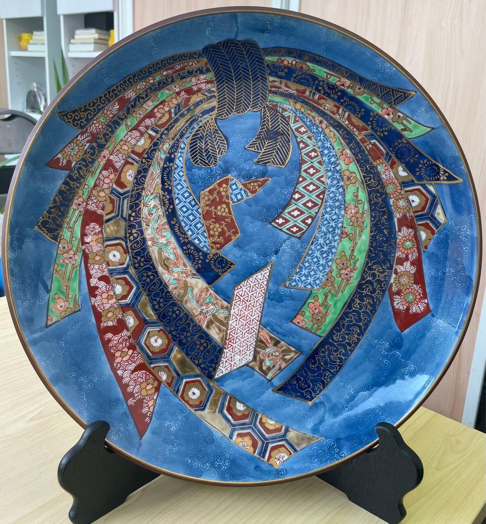 有田焼　哲山作 大皿 色絵金 直径40cm 木箱入り　飾り皿 伊万里 有田 色絵