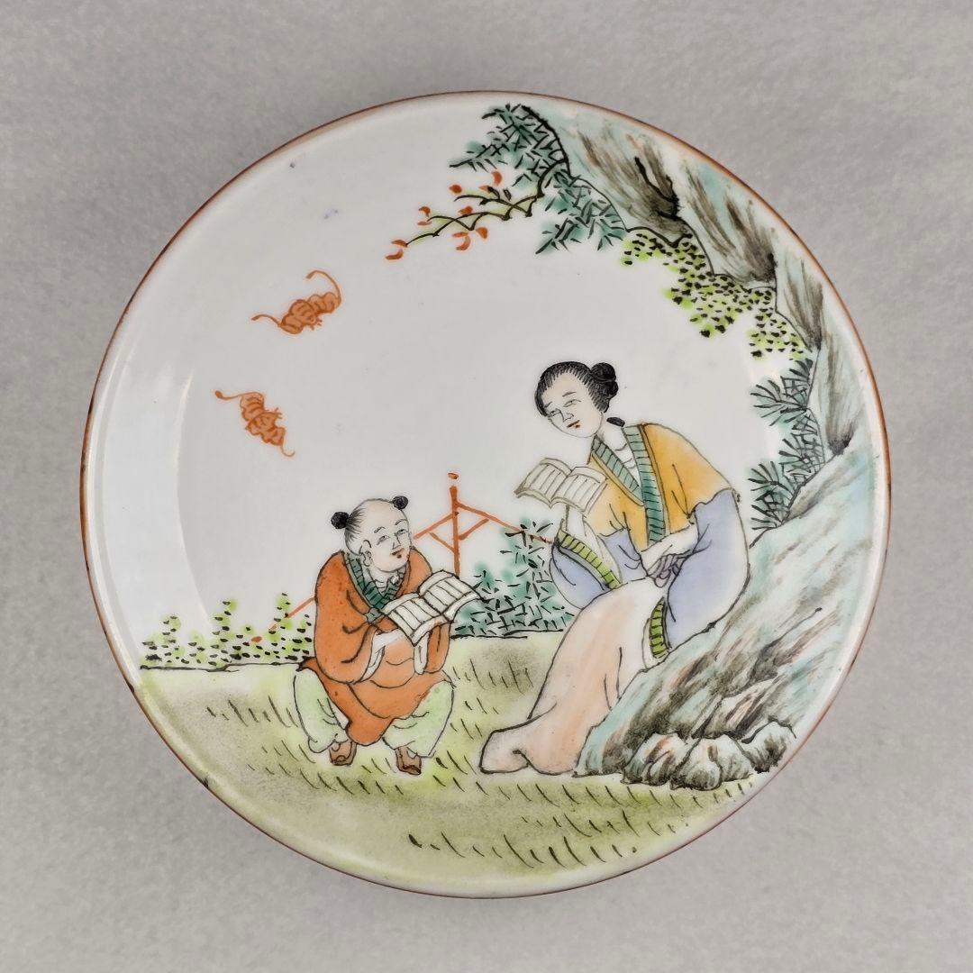 貴重 中国古美術 古磁 粉彩 手絵 描金 慈母教子図 手捧合 大香合 在銘