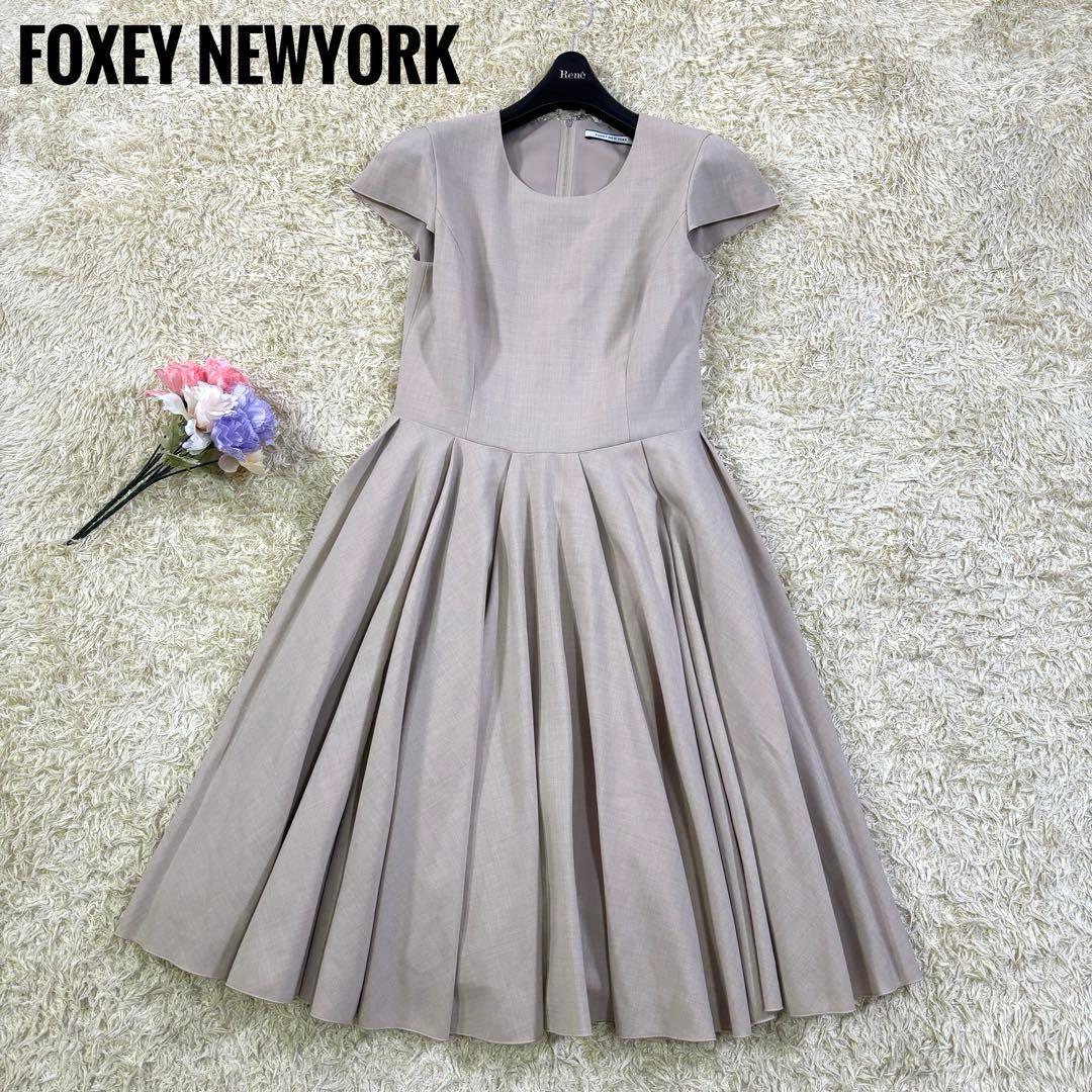 フォクシーニューヨーク　プリーツ　フレア　膝丈ワンピース　ドレス