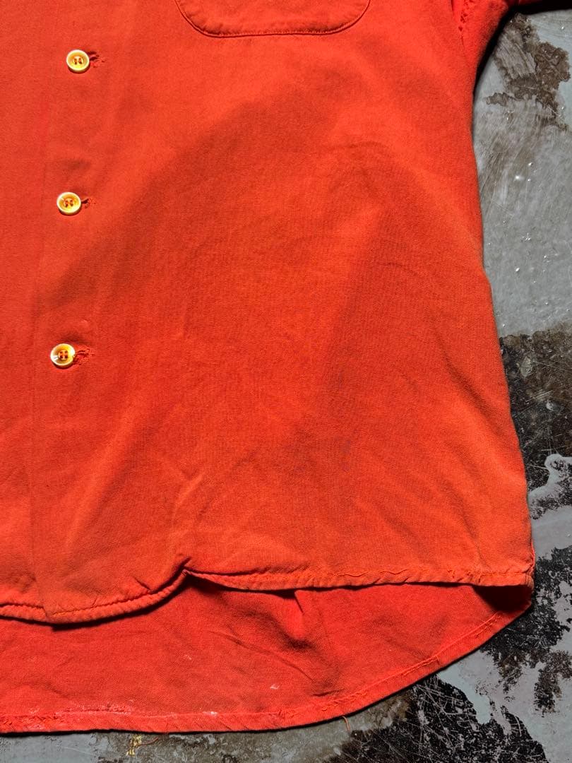 50s ボーリングシャツ レーヨン フロッキープリント フェード 開襟