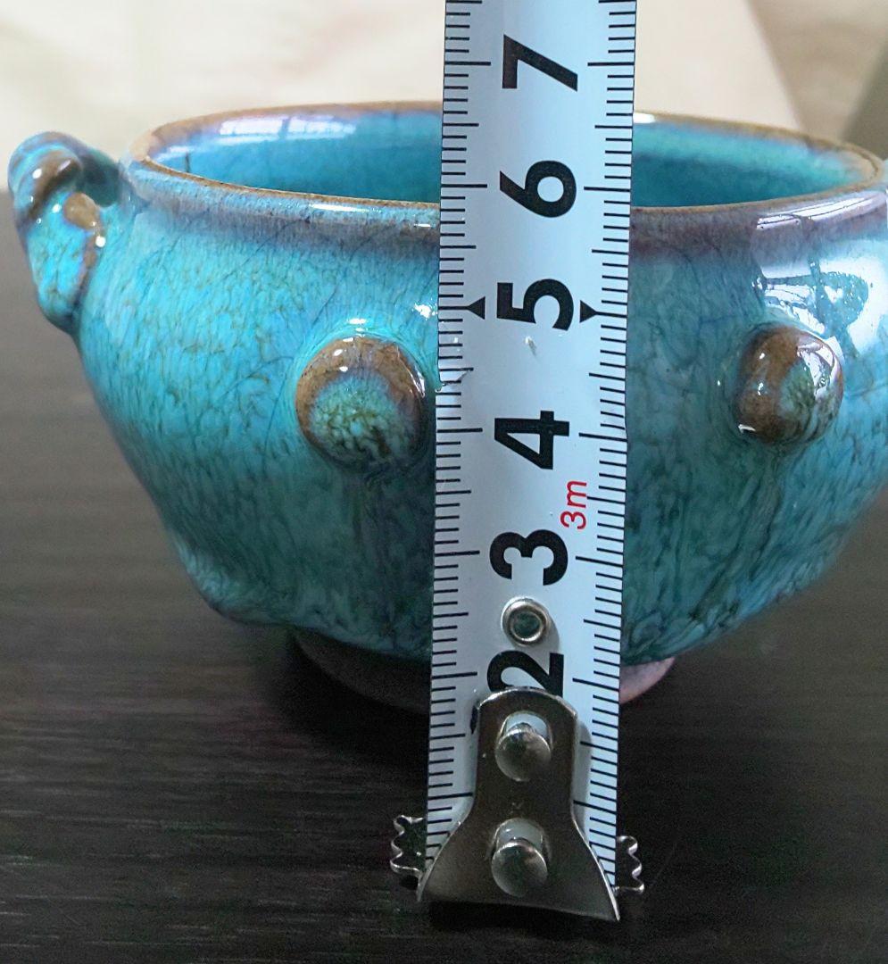 中国南宋時代 緑釉陶器 澱青釉紫紅斑 双耳香炉