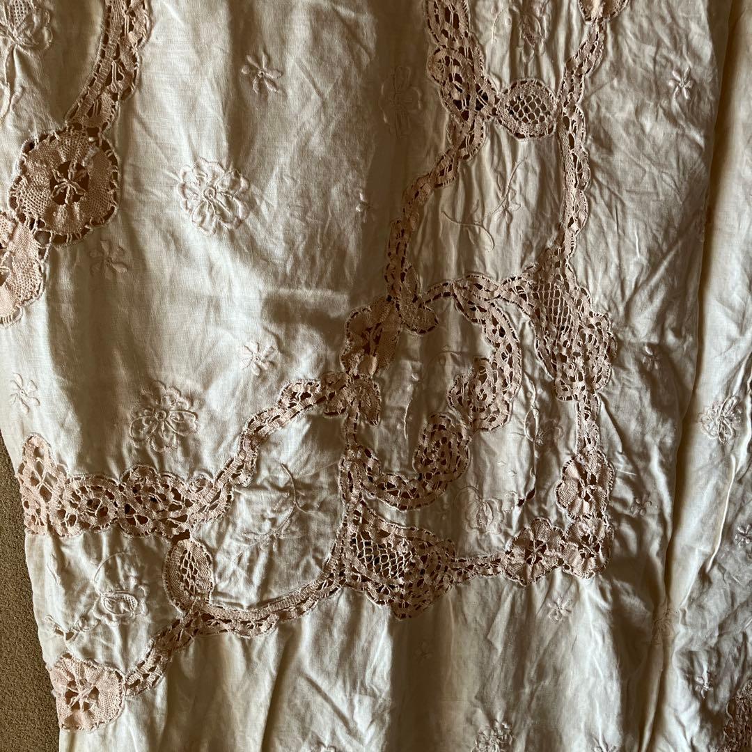 アンティーク　ヴィンテージ　ベージュ　レース (ベッドカバーレース) 綿