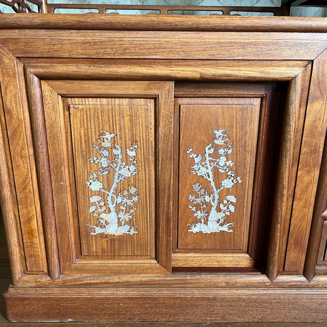 【アンティーク】中国家具 天然木 無垢材 茶箪笥 飾り棚 唐木 螺鈿細工 古家具