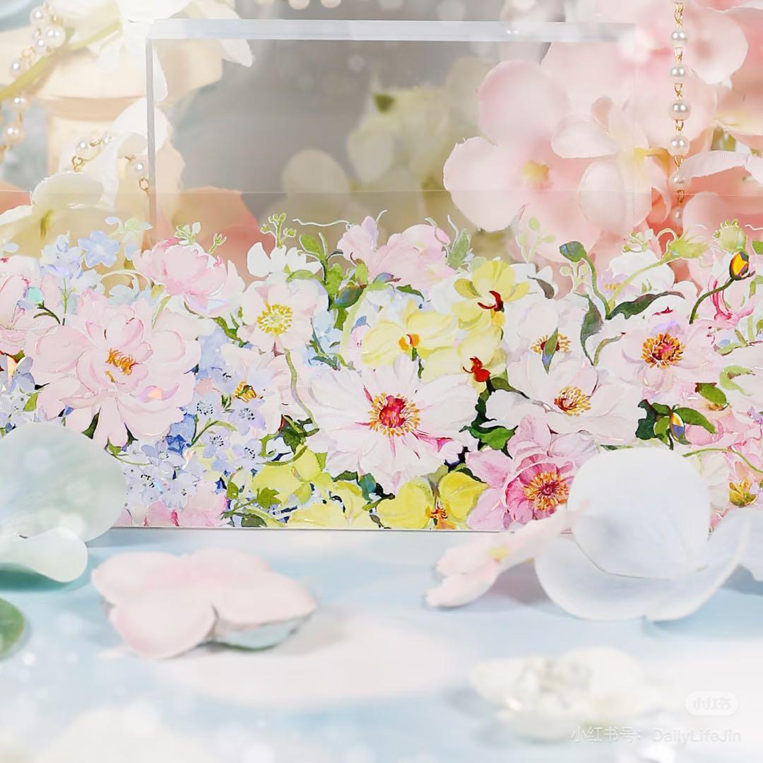 【9399】海外　マステ　2m/4m/10m巻　貝殻光マスキングテープ　お花系