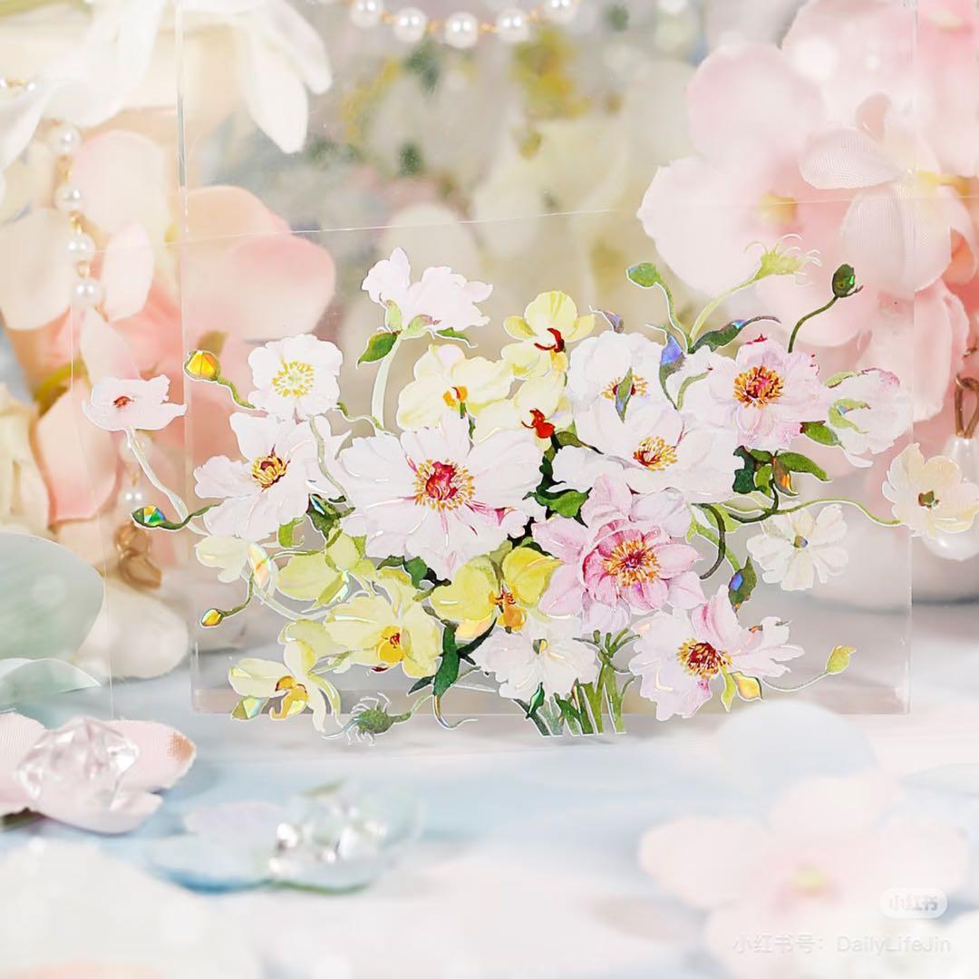 【9399】海外　マステ　2m/4m/10m巻　貝殻光マスキングテープ　お花系