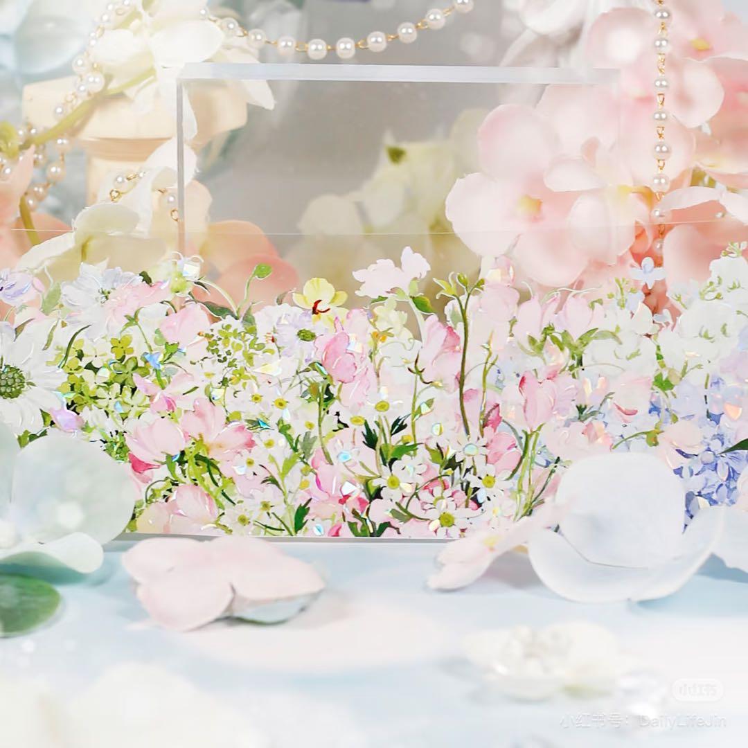 【9399】海外　マステ　2m/4m/10m巻　貝殻光マスキングテープ　お花系