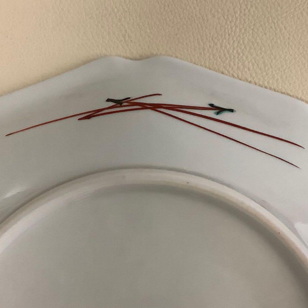 【九谷焼/美陶園/飾皿】万年青(おもと) 九角形 10寸 皿立・共箱付き