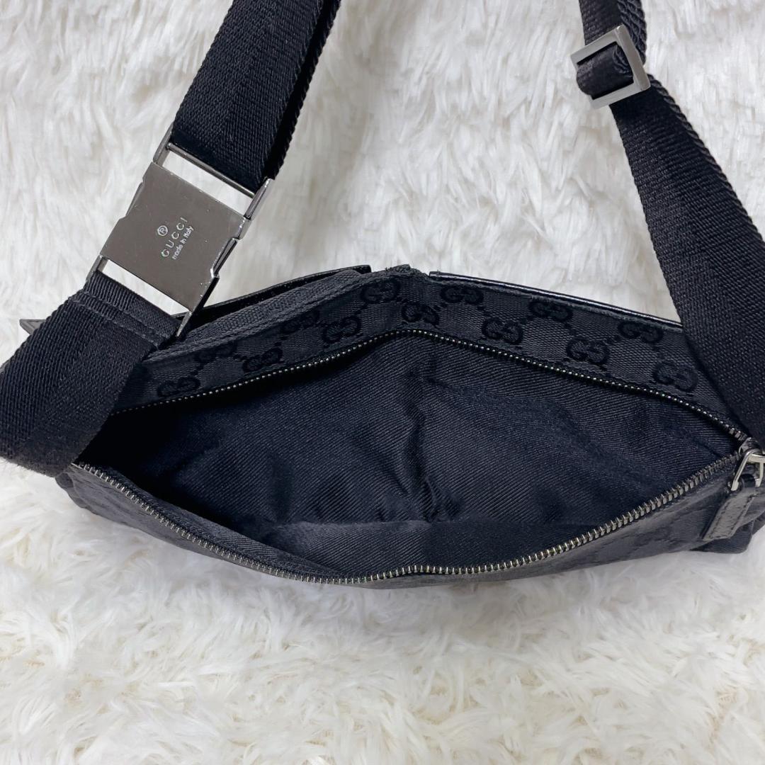 グッチ ボデイバッグ レザー ブラック GGキャンバス ウエストポーチ フラッペ
