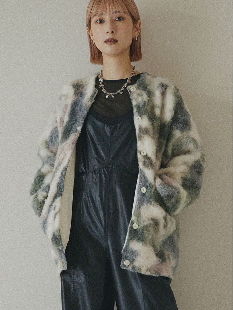 トップス AMERI TEXTURE ART FLOWER KNIT CARDIGAN