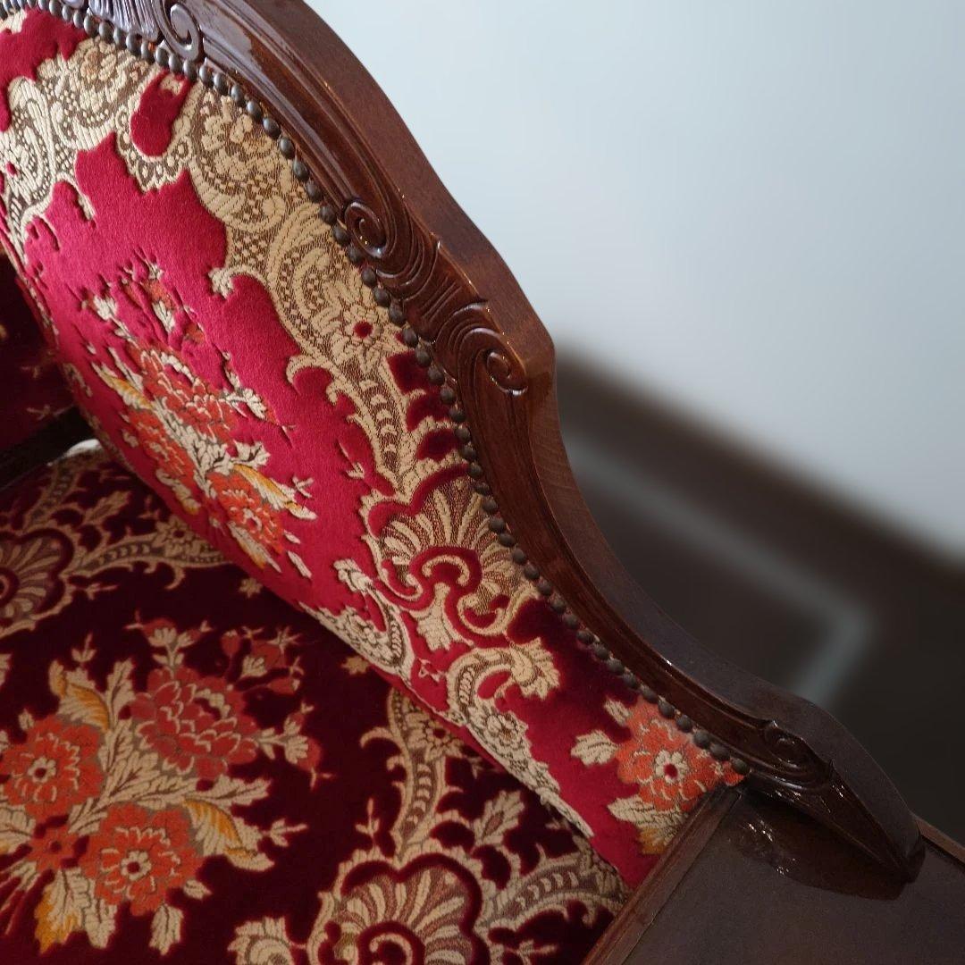 イタリア製　金華山織り　Rosso　テレフォンベンチ　猫脚　クラシックスタイル