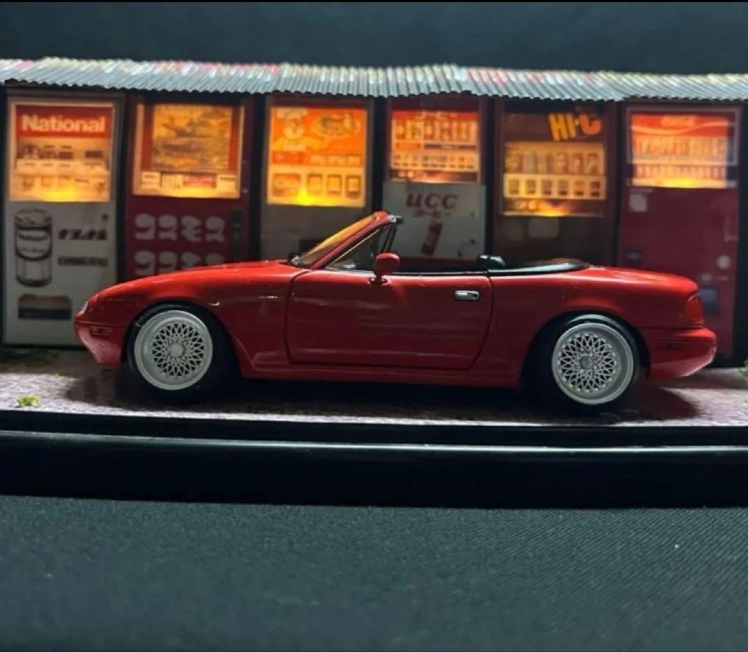 1/24マツダユーノスロードスター　ローダウンカスタムジオラマ 自動販売機照明付
