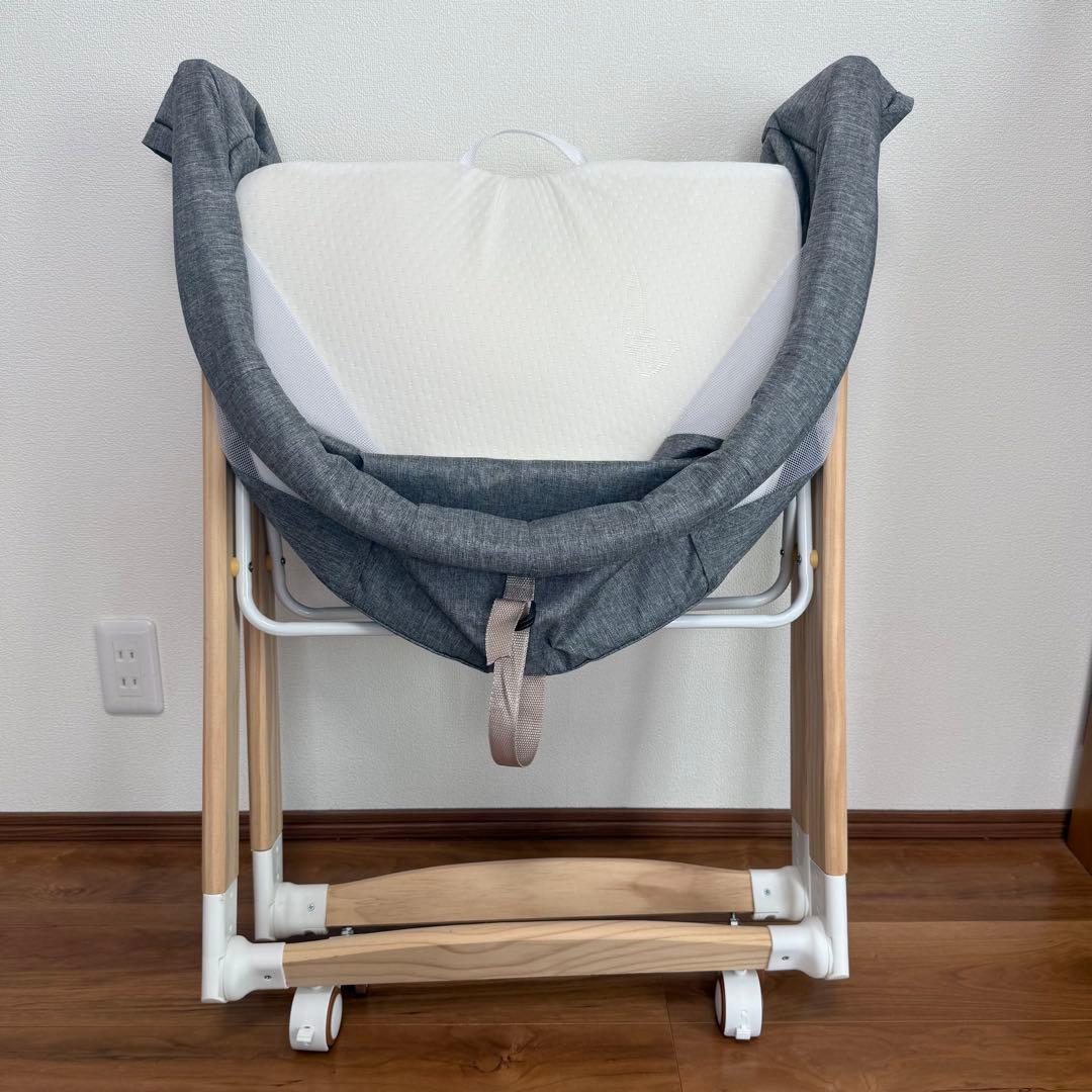 折りたたみ式ベビーベッド 収納かご付き グレー コンパクト