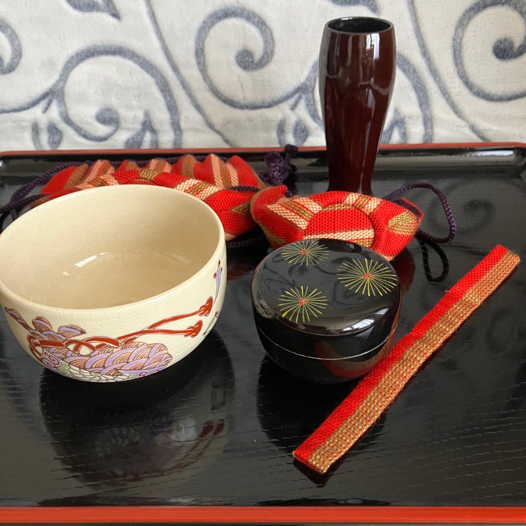 茶道具 利休茶箱用三つ組仕覆セット(茶碗、平棗、茶筅筒有り)