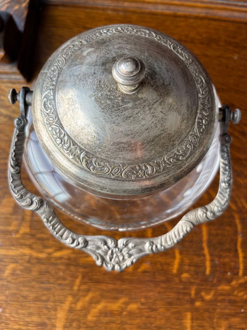 フランスアンティーク ビスケットジャー　蓋付