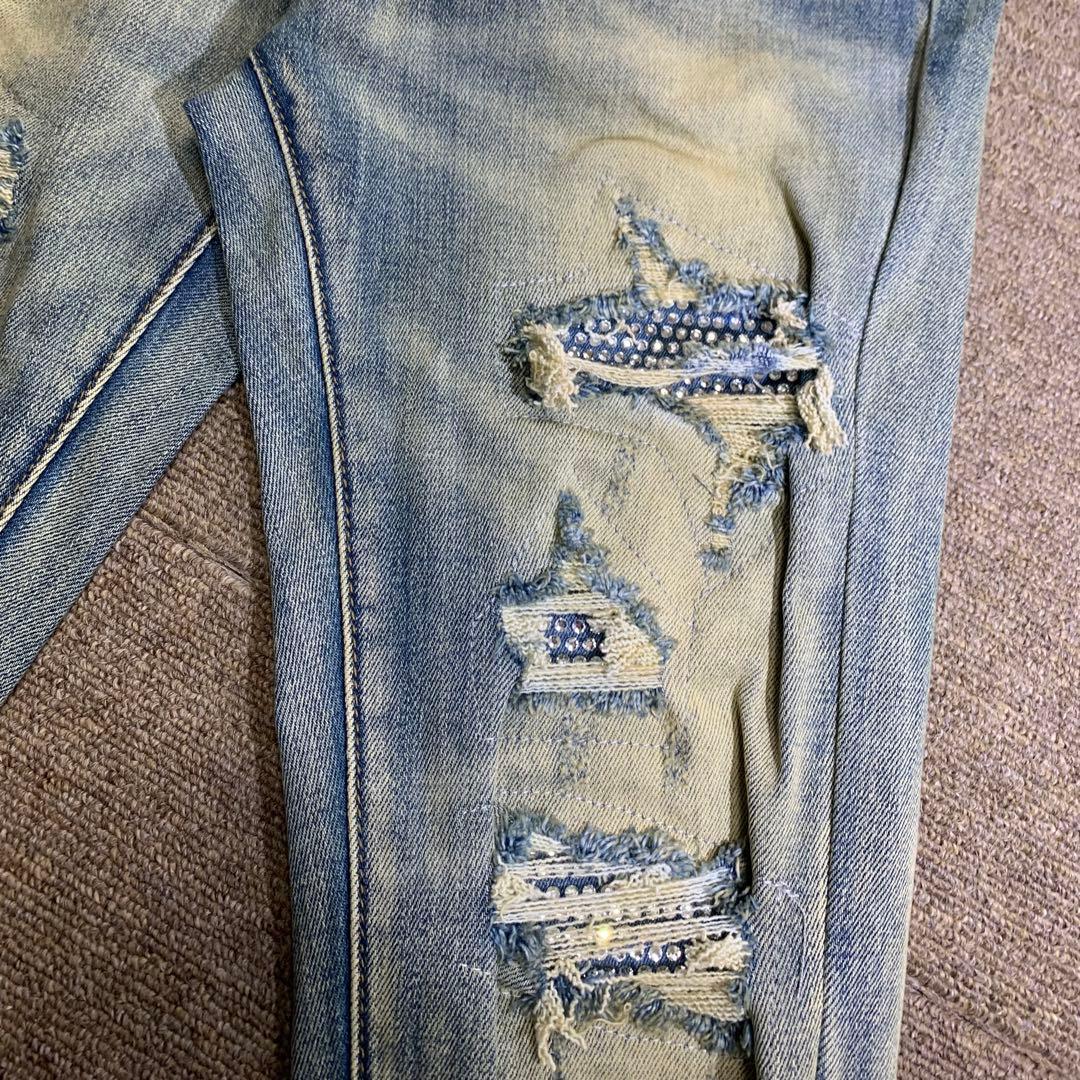 mnml ミニマル【新品未使用】X201ラインストーンスキニーデニム 30インチ