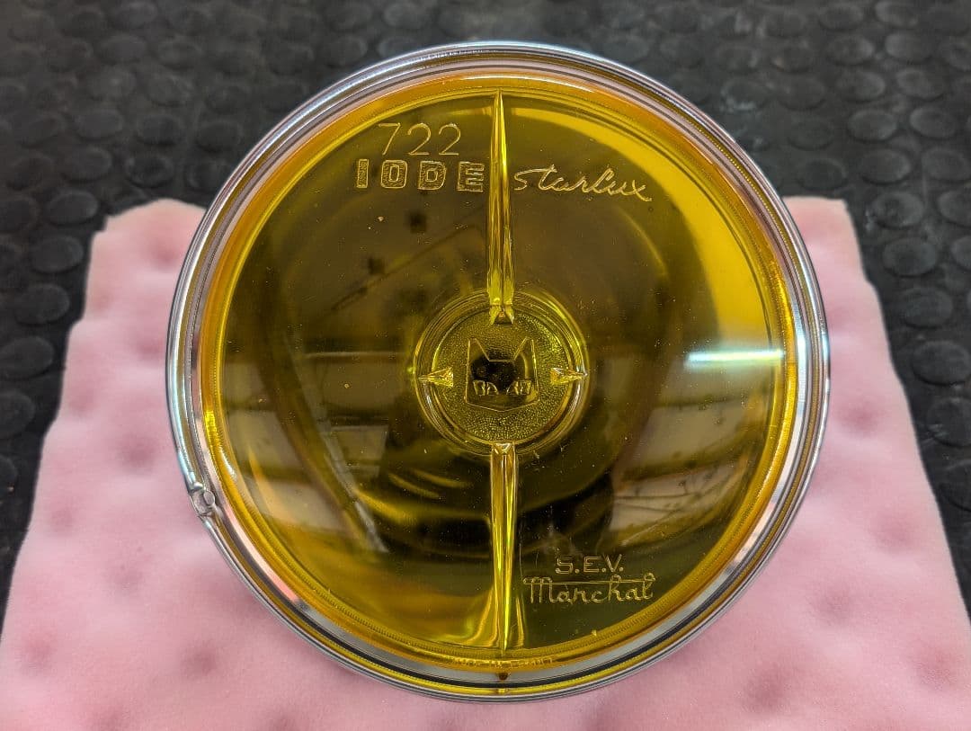 マーシャル 722 ヘッドライト リム付き イエローレンズ 彫り猫 旧車 バブ