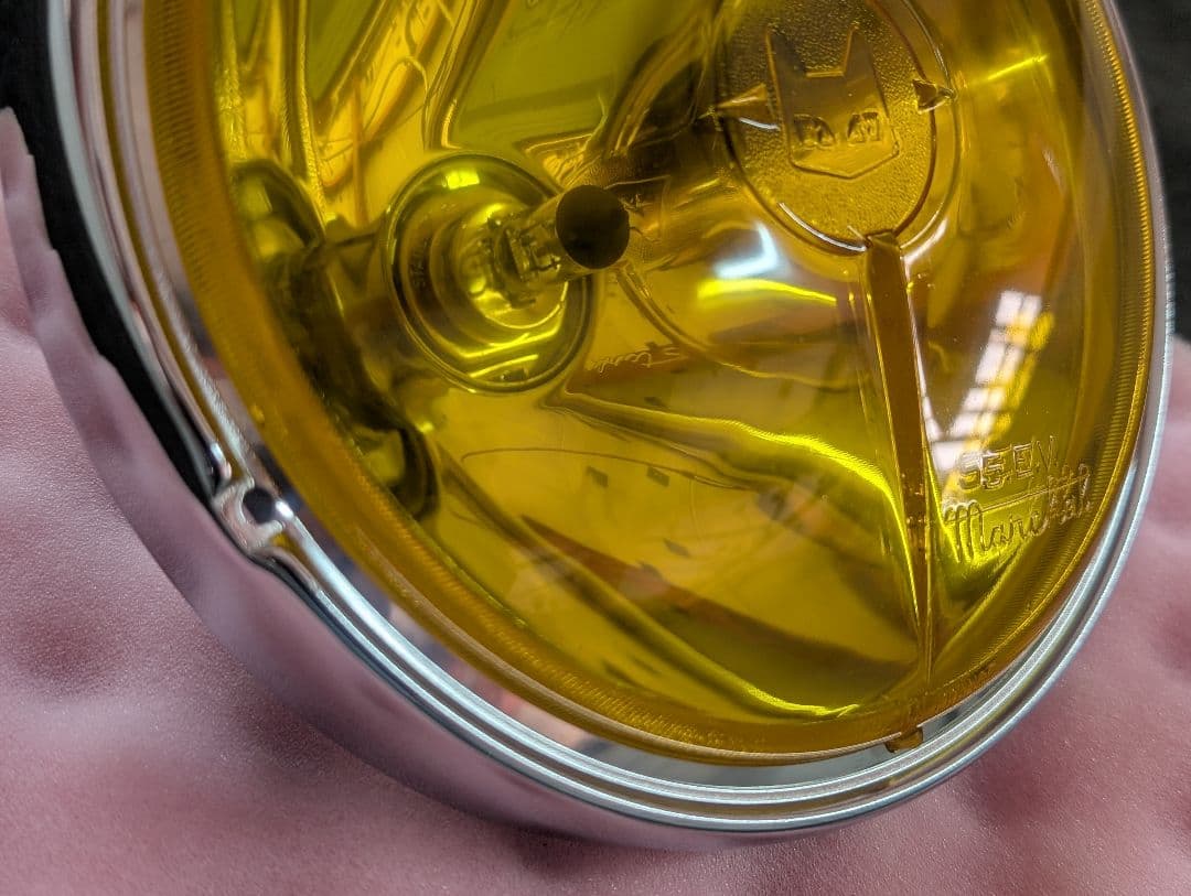 マーシャル 722 ヘッドライト リム付き イエローレンズ 彫り猫 旧車 バブ