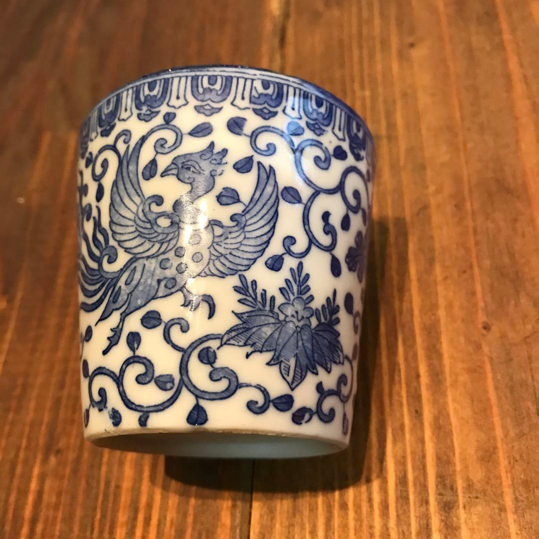 美品　染め付け　鳳凰　唐草　蕎麦猪口　そば猪口　時代物　絵柄が素敵な