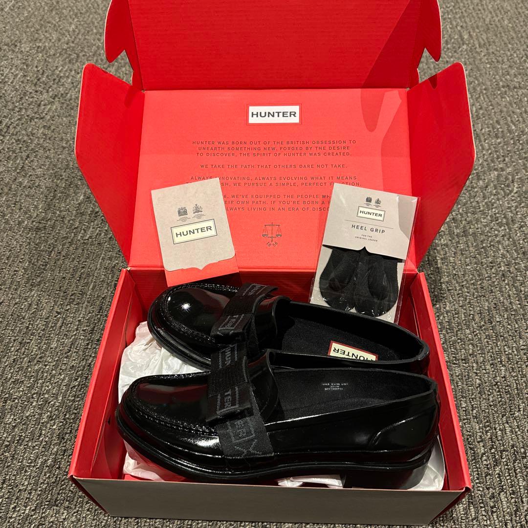 HUNTER レインシューズ レディース リファインド ボウ グロス ローファー