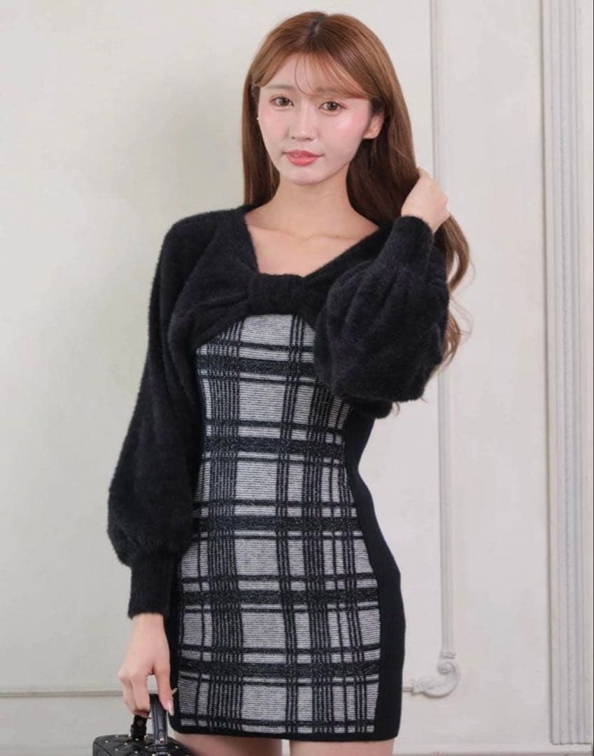 lip service リボンフェザーアンサンブルニットワンピース