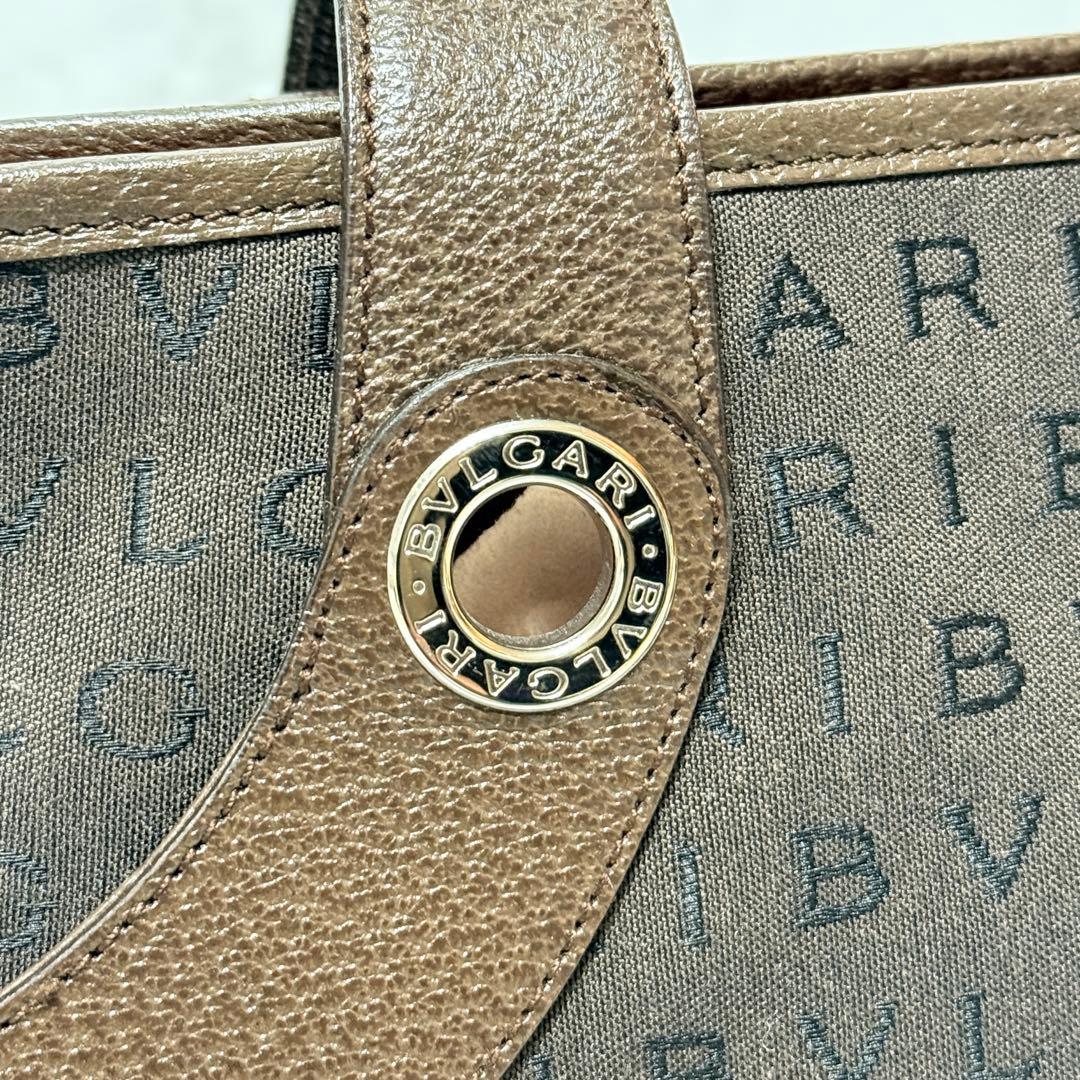 【美品】 BVLGARI ロゴマニア レザーハンドル トート ショルダーバッグ