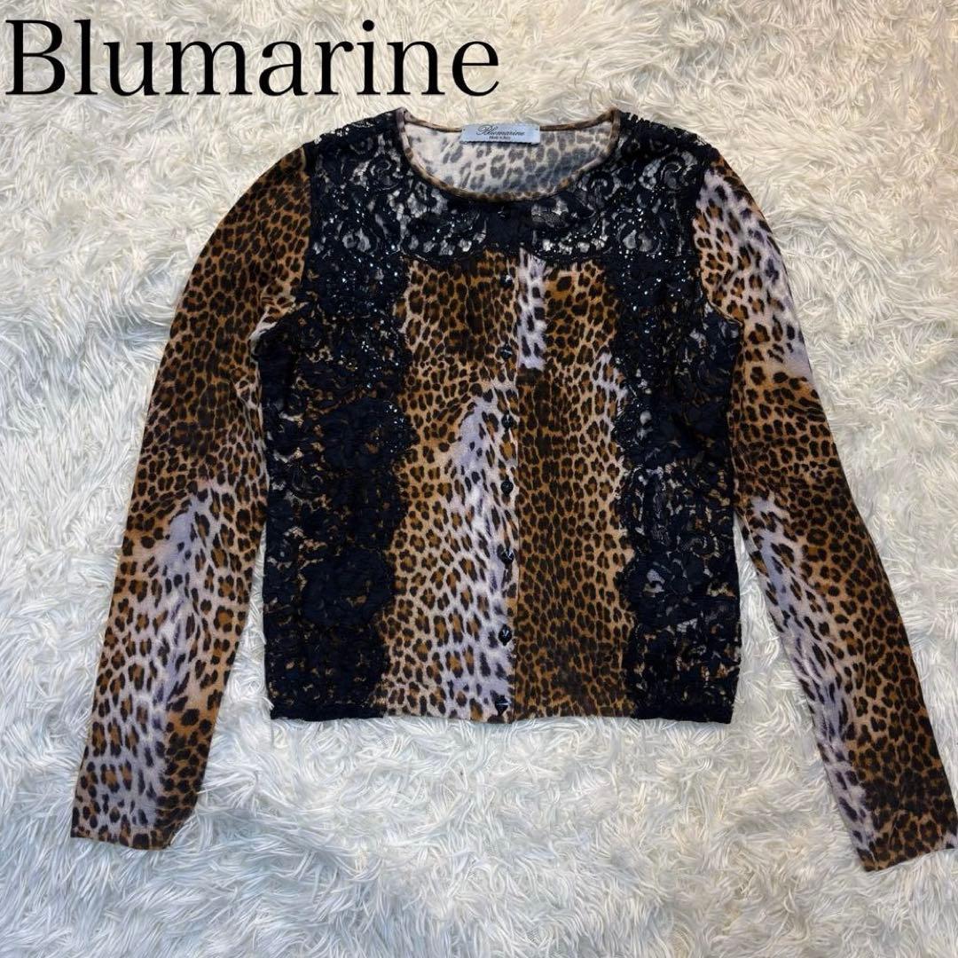 Blumarine ブルマリン カーディガン長袖 レオパード柄 レース ビジュー