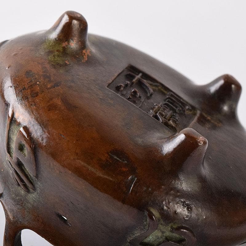 中国　古銅宣徳銅　漢詩刻　沖耳爐　香炉　V R8474