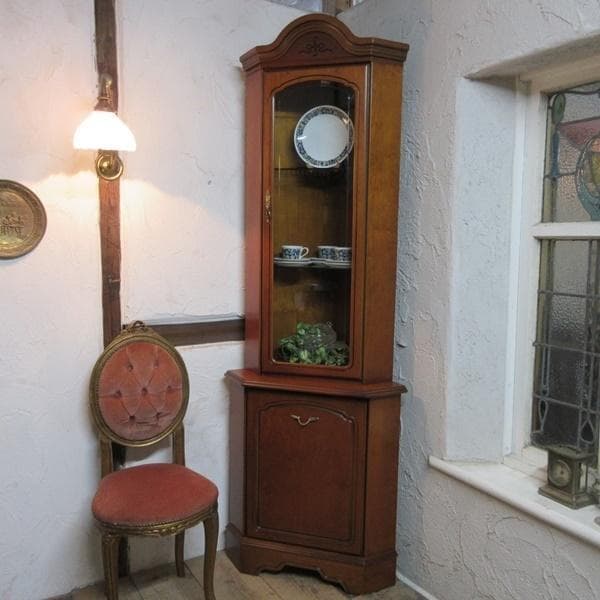 イギリス ビンテージ 家具 コーナーキャビネット 飾り棚 店舗什器 6667c