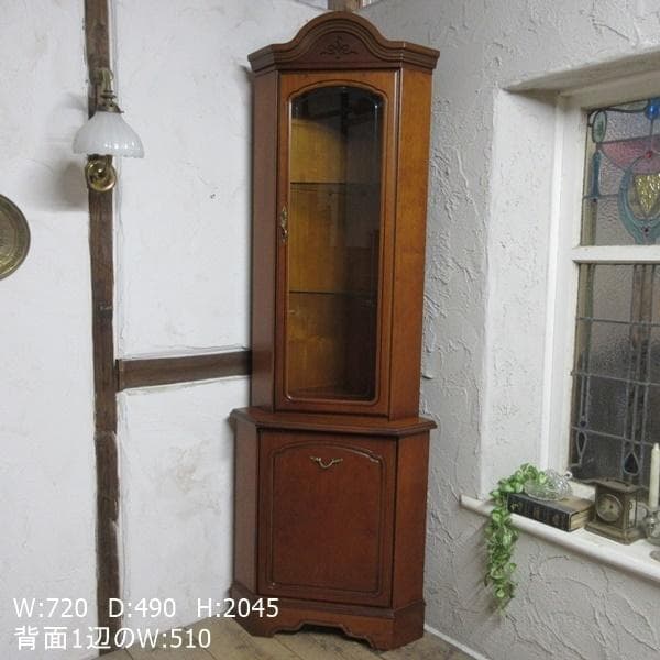イギリス ビンテージ 家具 コーナーキャビネット 飾り棚 店舗什器 6667c