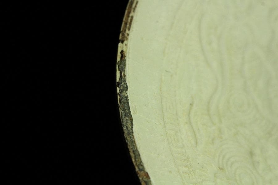 中国美術 唐物 白磁 印刻 双魚紋 碗 φ18cm 書付 仕服(K-RC959)