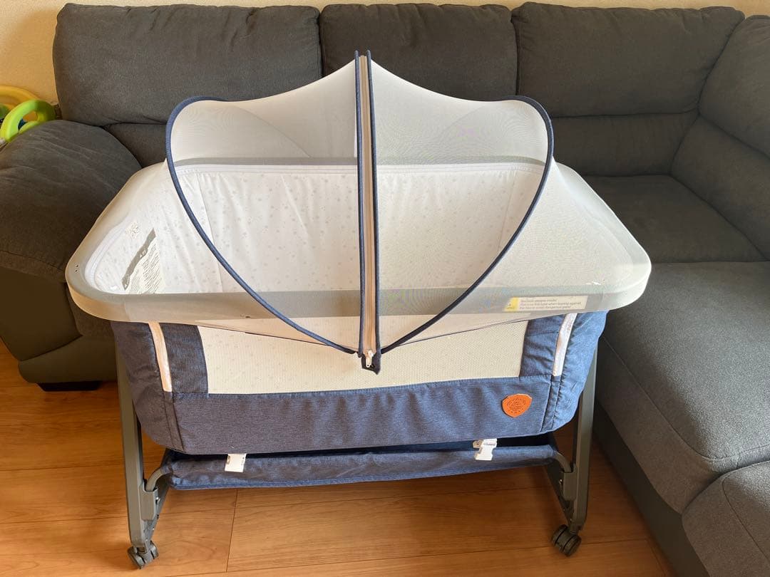 HZDMJ ベビーベッド グレー 星柄マットレス