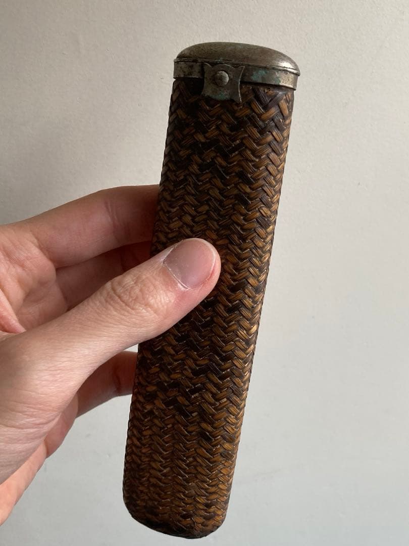 古道具　籐編みキセルケース　幕末明治期