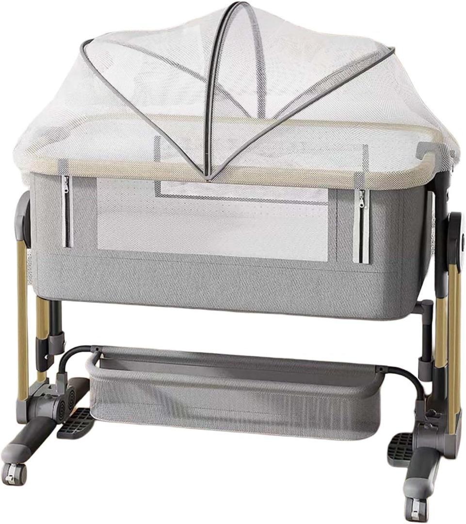 ベビーベッド 添い寝 おむつ台付きベビーベッド 乳児用ベッド グレー