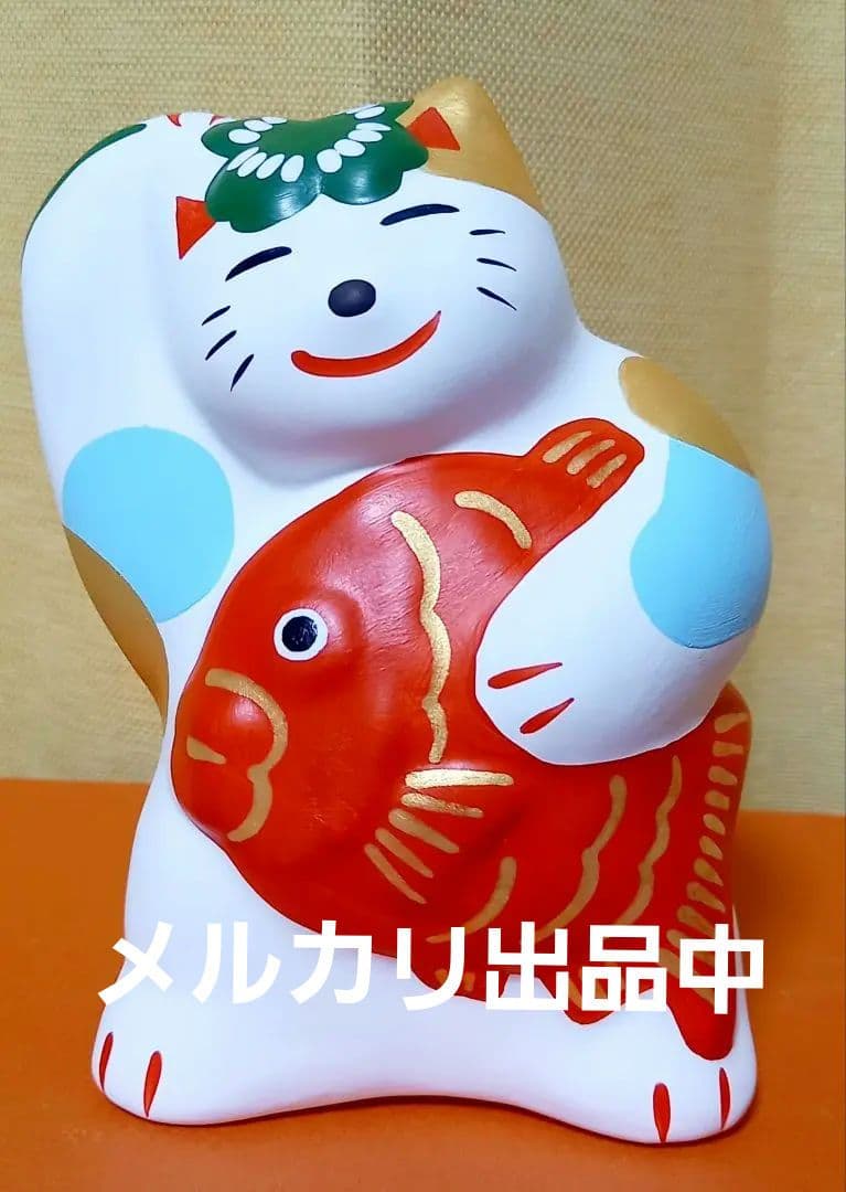 輪葉葉招き猫　鯛猫(赤)