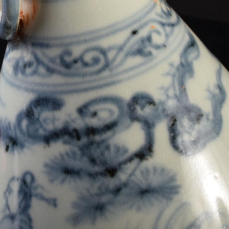 中国　青花　山水人物文　双耳瓶　玉壺春瓶　C　6900