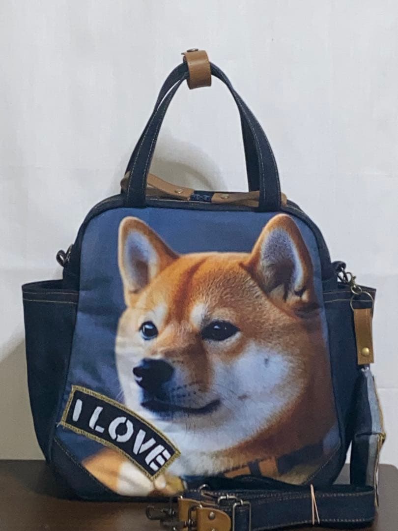 ☆岡山デニム☆ステンシル☆柴犬☆シバ犬☆4wayボストンバッグ