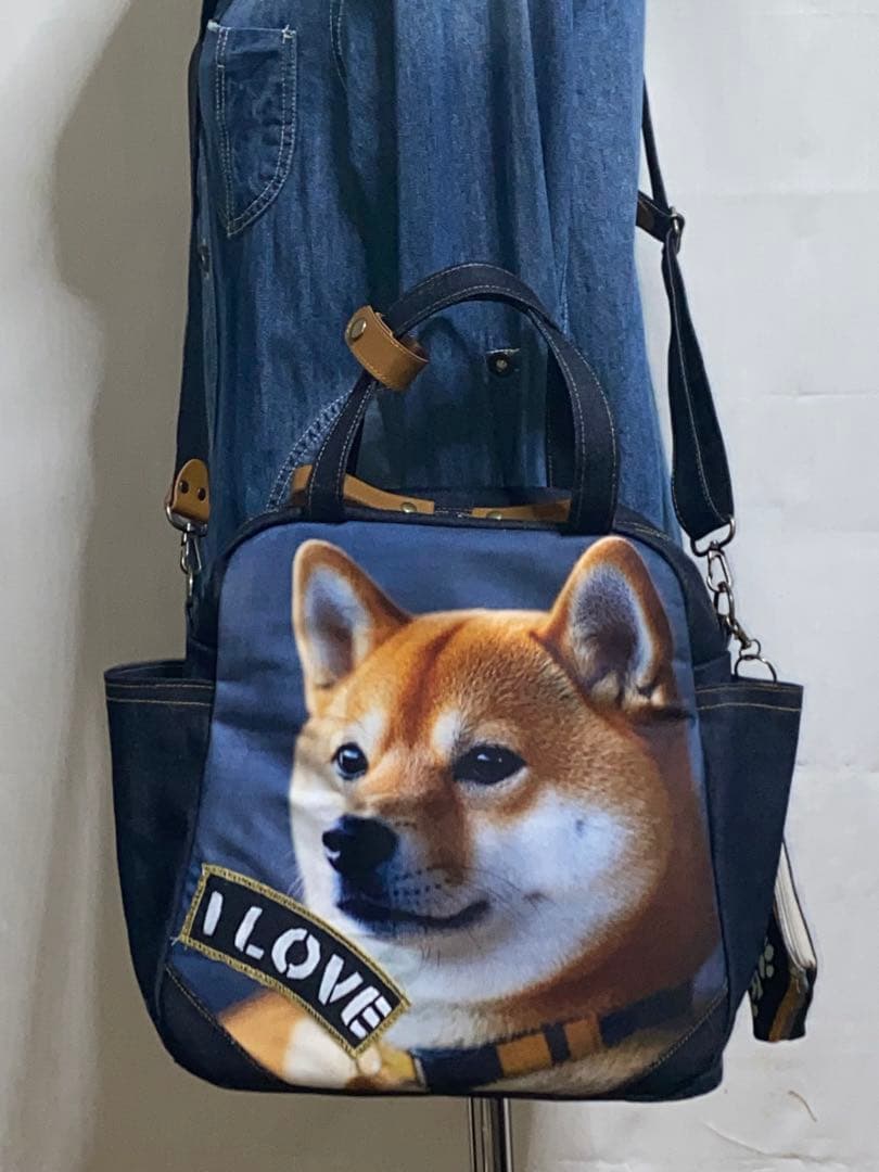 ☆岡山デニム☆ステンシル☆柴犬☆シバ犬☆4wayボストンバッグ