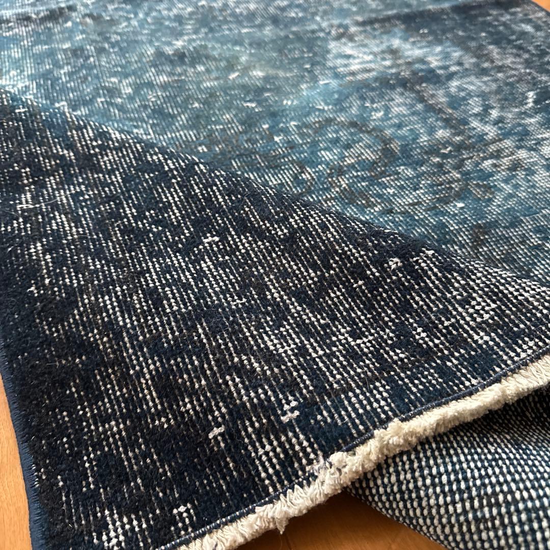 110×191ネイビーインディゴブルー　オーバーダイ　トルコヴィンテージラグ
