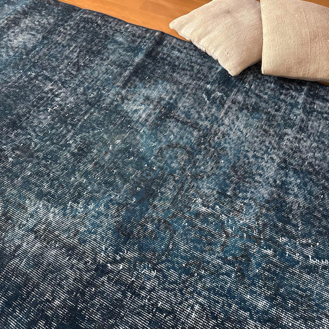 110×191ネイビーインディゴブルー　オーバーダイ　トルコヴィンテージラグ
