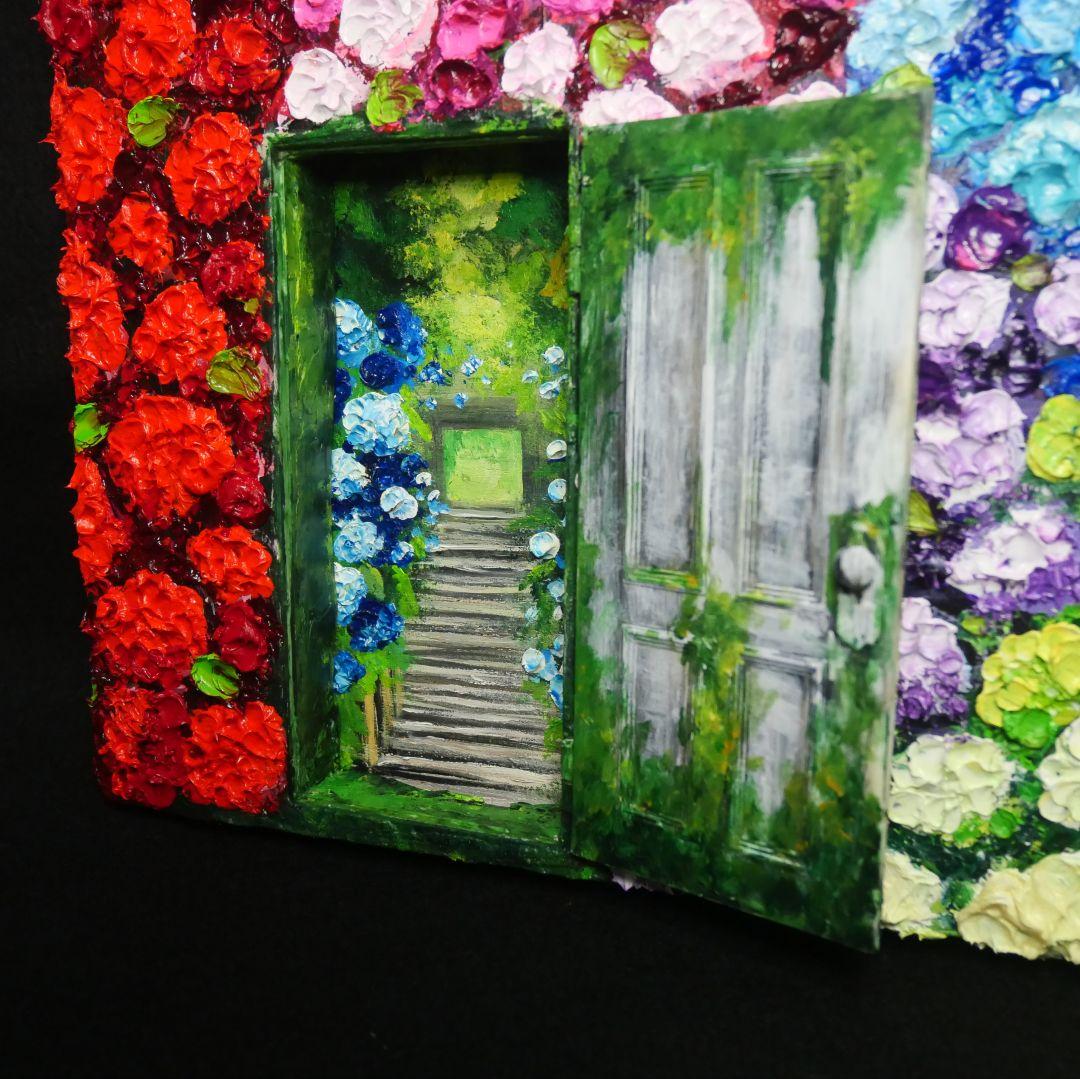 油絵 油彩 油彩画 絵画 絵【扉の先の紫陽花の階段】